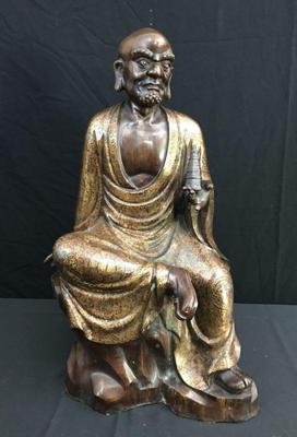 Bronze Lohan Statue | Finely Gilded Buddhist Monk in Meditative Pose