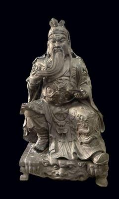 Monumental Bronze Statue of General Kwang-Gang – Seated Warrior with Scroll & Ornate Dragon Armor
