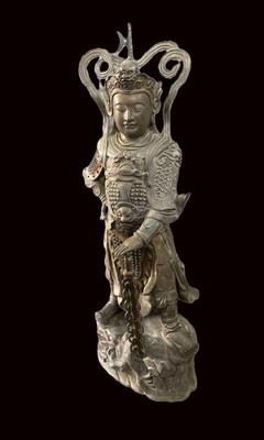 Monumental Bronze Statue of General Wei – Commanding Pose, Ornate Armor & Symbolic Chain