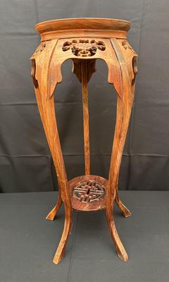 Antique Chinese Pedestal Stand – 19th Century Style with Pierced Carvings