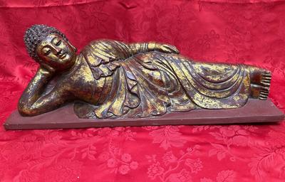 Reclining Buddha Statue | Handcrafted Gilded Wood Sculpture | 24" in Length
