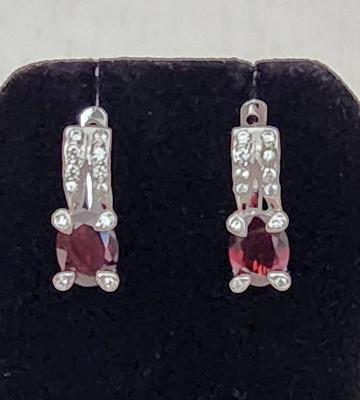 Garnet & White Topaz .925 Silver Earrings 