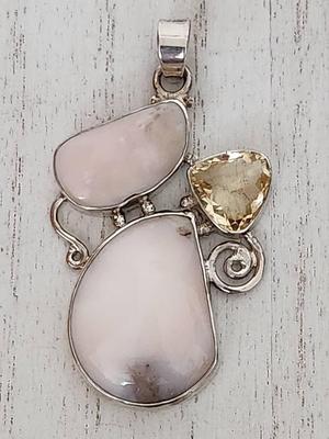 Pendant - .925 Silver Pink Opal & Other Gemstone