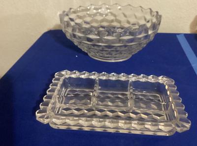 Vintage Fostoria American Clear Bowl And Fostoria American 4 Part Relish Dish