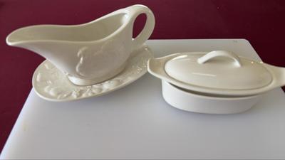 Gravy Bowl And Saucer Plus Butter Dish 