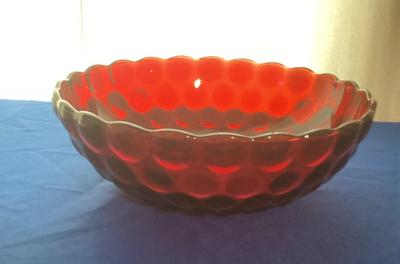 Vintage Ruby Red Bubble Glass, Fruit Berry Bowl 