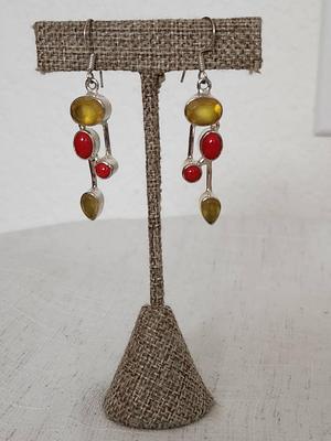 Coral Red Earrings Plated With .925 Sterling Silver 