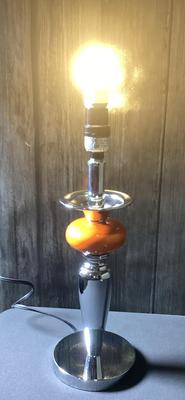 Vtg. Orange Brown Globe Table Lamp With Crome Base Lamp