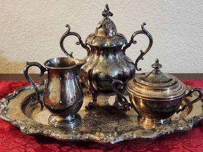Ornate Silver Serving Set & Platter 