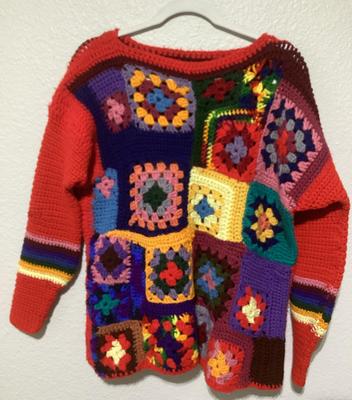 Vintage Retro Square ￼Multicolor Crochet Sweater