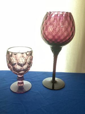 Vintage Mid Century Italian Emboli Amethyst Purple Diamond Optic Brandy Glass And plum Moonstone Gob