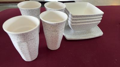 DAPOTO Melamine Navy/white Dinner Set 