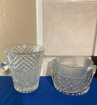 Mid-Century Glass And Chrome Ice Bucket And Vintage French Hand, Cut Champagne, Glass Bucket