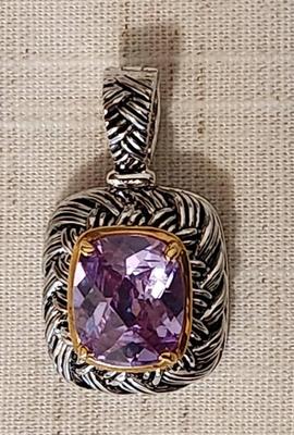 .925 Silver On Amethyst Square Pendant 