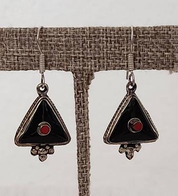 Black Onyx Earrings Plated In .925 Sterling Silver 