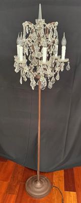 Hollywood Regency Crystal Floor Lamp | Candelabra Style | Cast Iron Base