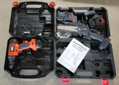 BLACK & DECKER CORDLESS DRILL AND CORDLESS O-CONN MINI CHAIN SAW