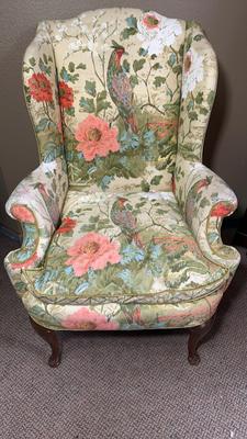 1960s Vintage Henredon Wingback Chair In Peacock Print
