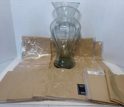 NIP 100% Silk Placemats & Napkins By Warner Home & Tall Table Vase