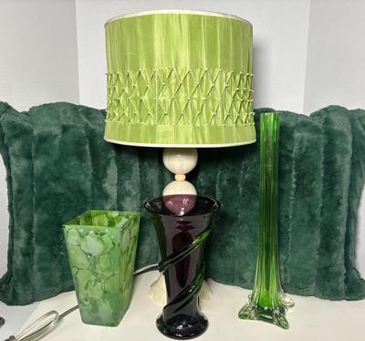 Table Lamp, Vases & Throw Pillows 