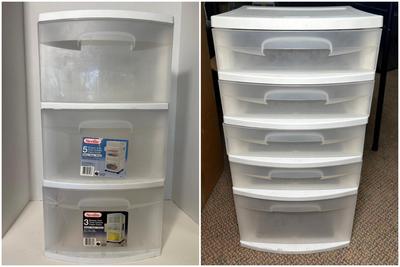 Pair of White Sterilite Storage 3 & 5 Drawers