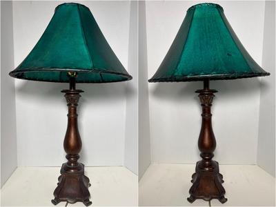 Bombay Co Lamps W/Large Teal Rawhide Lamp Shades