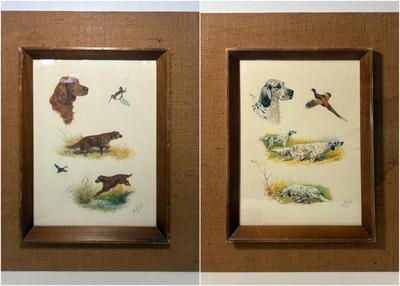 Pair Of Aquatint Etching of Working Dogs French Study by Boris Riab #2