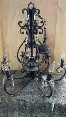 Wrought Iron & Crystal French Chandelier