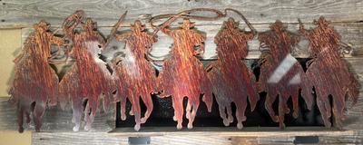 4 Ft Stunning Riding Cowboy Wall Art – 7 Rider Metal Sculpture, Artist Signed 