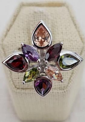 Multigem Silver Ring - Size 8