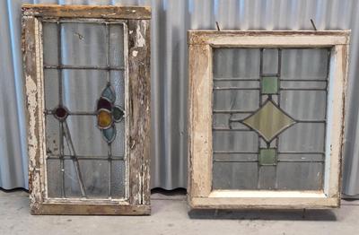 Vintage Stained Glass Windows (Set Of 2)