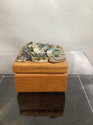 Wood Trinket Box With Polished Shells Gems On Top 