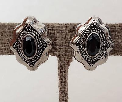 Black Onyx Earrings Plated In .925 Sterling Silver 