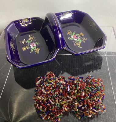 Beaded Bracelet And Combat Blue Rose Double Side Handle Candy Dish/Tray