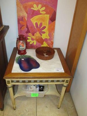 Mid-century Hollywood Regency style end table with Italian marble inlay, $225 PRE-SALE ITEM