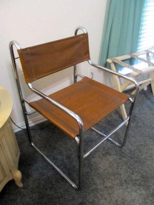 Vintage mid-century modern  MARCEL BREUER - like brown Naugahyde and chrome chair, $185 PRE-SALE ITEM