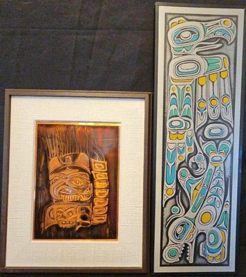 2 HAND-ETCHED NATIVE CANADIAN FRAMED ART HANGINGS 