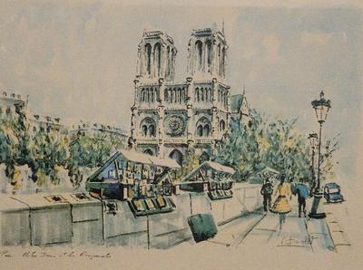 WATERCOLOR OF NOTRE-DAME CATHEDRAL SIGNED BY ARTIST C. DUCOLLET