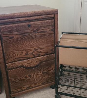 STRONG WOOD TWO-DRAWER FILING CABINET ON WHEELS