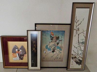 4 FRAMED ASIAN INSPIRED ART INCLUDING 1 BY S. HASEGAWA