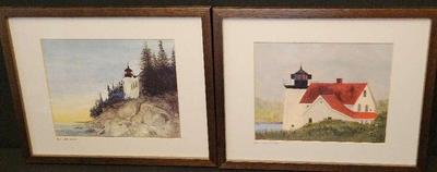TWO MAINE LIGHTHOUSE PAINTINGS SIGNED BY ARTIST 