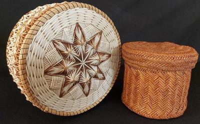 WOVEN BOX OF PORCUPINE QUILLS, BIRCH BARK, AND SWEET GRASS