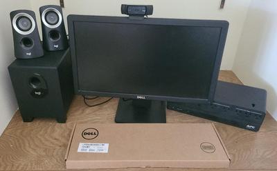 DELL SCREEN AND LOGI SPEAKERS, CAMERA AND MORE