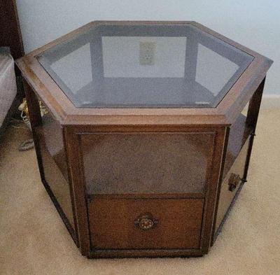 VINTAGE HEXAGON TABLE WITH BOTTOM STORAGE
