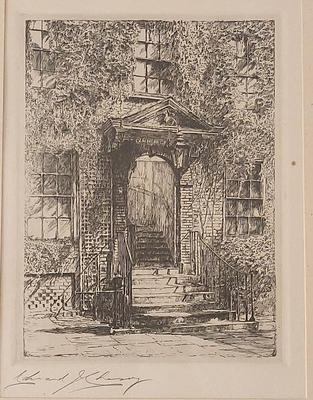 "LAMP BUILDING (DOORWAY) TEMPLE" ORIGINAL ETCHING BY EDWARD J. CHERRY