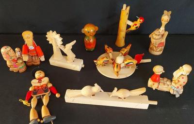 NINE QUAINT LITTLE RUSSIAN WOOD HANDMADE ART