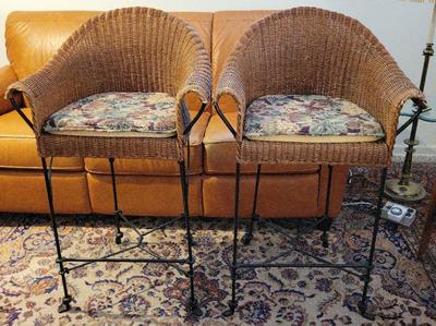 STURDY WICKER BAR STOOLS