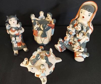 FOUR FOLK ART POTTERY SCULPTURES BY CAROL SUINA