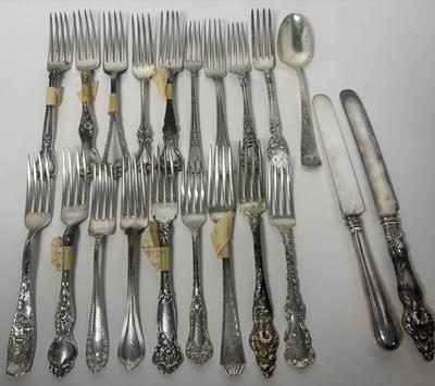 Collection Of Antique Sterling Dinner Forks & Knives Engraved With US States & Cities