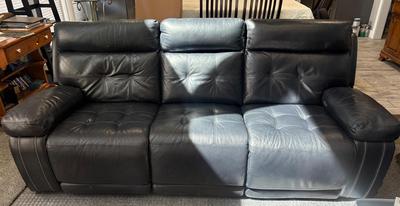 Slate Blue Leather Electric Recline Sofa